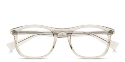 Shop SAINT LAURENT Engraved Logo Unisex Rectangle Eyeglasses in Transparent Cream online.