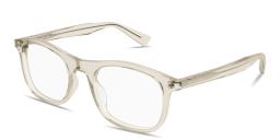 Shop SAINT LAURENT Engraved Logo Unisex Rectangle Eyeglasses in Transparent Cream online.