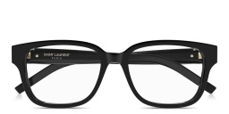 Shop SAINT LAURENT YSL Logo Wide Rectangle Eyeglasses in Black online.