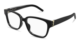 Shop SAINT LAURENT YSL Logo Wide Rectangle Eyeglasses in Black online.