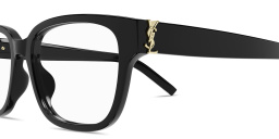 Shop SAINT LAURENT YSL Logo Wide Rectangle Eyeglasses in Black online.