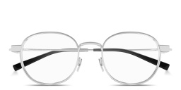 Shop SAINT LAURENT Engraved Logo Unisex Round Eyeglasses in Silver online.