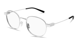 Shop SAINT LAURENT Engraved Logo Unisex Round Eyeglasses in Silver online.