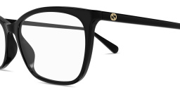 Shop GUCCI GG Logo Wide Rectangle Eyeglasses in Black online.