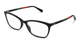 Shop GUCCI GG Logo Wide Rectangle Eyeglasses in Shiny Black online.