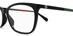 Shop GUCCI GG Logo Wide Rectangle Eyeglasses in Shiny Black online.