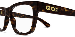 Shop GUCCI Logo Signature Rectangle Eyeglasses in Havana online.