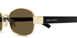 Shop SAINT LAURENT Logo Signature Unisex Oval Sunglasses in Gold online.