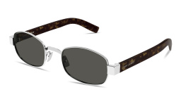 Shop SAINT LAURENT Logo Signature Unisex Oval Sunglasses in Silver online.