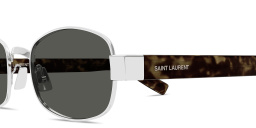 Shop SAINT LAURENT Logo Signature Unisex Oval Sunglasses in Silver online.
