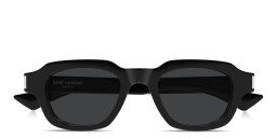 Shop SAINT LAURENT Engraved Logo Unisex Rectangle Sunglasses in Black online.