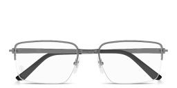 Shop Cartier Santos de Cartier Half-Rim Rectangle Eyeglasses in Ruthenium online.