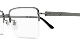 Shop Cartier Santos de Cartier Half-Rim Rectangle Eyeglasses in Ruthenium online.