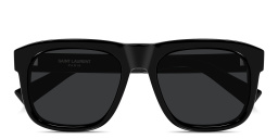 Shop SAINT LAURENT Engraved Logo Square Sunglasses in Black online.