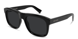 Shop SAINT LAURENT Engraved Logo Square Sunglasses in Black online.