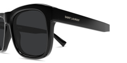 Shop SAINT LAURENT Engraved Logo Square Sunglasses in Black online.