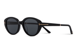 Shop TOM FORD T Logo Oval Sunglasses in Black online.