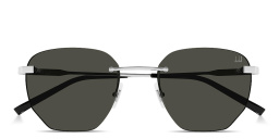 Shop Dunhill Embossed Logo Rimless Irregular Sunglasses in Silver online.