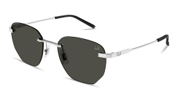 Shop Dunhill Embossed Logo Rimless Irregular Sunglasses in Silver online.