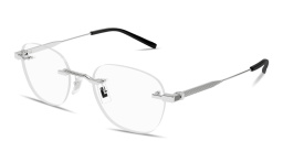 Shop Dunhill Rollagas Titanium Rimless Round Eyeglasses in Silver online.