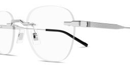 Shop Dunhill Rollagas Titanium Rimless Round Eyeglasses in Silver online.