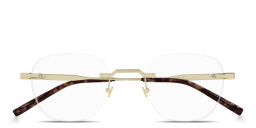 Shop Dunhill Rollagas Titanium Rimless Round Eyeglasses in Gold online.