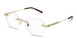 Shop Dunhill Rollagas Titanium Rimless Round Eyeglasses in Gold online.
