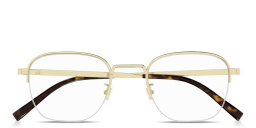 Shop Dunhill Signature Harness Half-Rim Square Eyeglasses in Gold online.