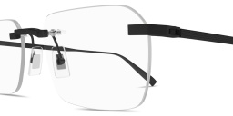 Shop Dunhill Rollagas Titanium Wide Rimless Rectangle Eyeglasses in Black online.