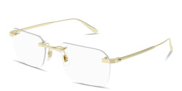 Shop Dunhill Rollagas Titanium Wide Rimless Rectangle Eyeglasses in Gold online.