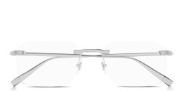 Shop Dunhill Rollagas Titanium Wide Rimless Rectangle Eyeglasses in Silver online.