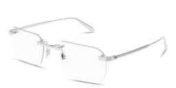 Shop Dunhill Rollagas Titanium Wide Rimless Rectangle Eyeglasses in Silver online.