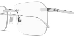 Shop Dunhill Rollagas Titanium Wide Rimless Rectangle Eyeglasses in Silver online.