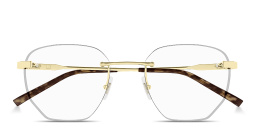 Shop Dunhill Signature Barley Bridge Rimless Irregular Eyeglasses in Gold online.