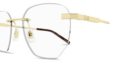 Shop Dunhill Signature Barley Bridge Rimless Irregular Eyeglasses in Gold online.