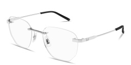 Shop Dunhill Signature Barley Bridge Rimless Irregular Eyeglasses in Silver online.