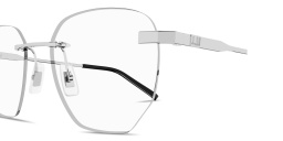 Shop Dunhill Signature Barley Bridge Rimless Irregular Eyeglasses in Silver online.