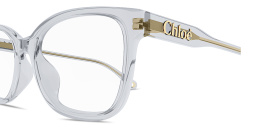 Shop Chloe Logo Signature Rectangle Eyeglasses in Transparent Grey online.