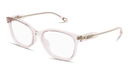 Shop Chloe Logo Signature Rectangle Eyeglasses in Transparent Pink online.