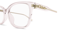 Shop Chloe Logo Signature Rectangle Eyeglasses in Transparent Pink online.