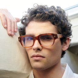 SESTINI Quattro Unisex Square Eyeglasses with Blue Light Filter in Shiny Honey Tortoise – Product Photo 3