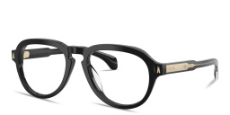 Shop Moncler Logo Signature Aviator Eyeglasses in Black online.