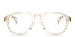 Shop Moncler Logo Signature Unisex Pilot Eyeglasses in Transparent Shiny Butter online.
