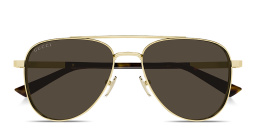 Shop GUCCI Web Aviator Sunglasses in Gold online.
