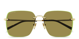 Shop GUCCI GG Oversized Rimless Square Sunglasses in Gold Green online.