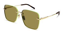 Shop GUCCI GG Oversized Rimless Square Sunglasses in Gold Green online.