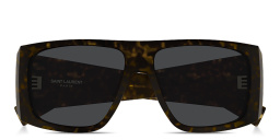 Shop SAINT LAURENT Flat-Top Rectangle Sunglasses in Havana online.