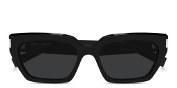Shop SAINT LAURENT Engraved Logo Cat-Eye Sunglasses in Black online.