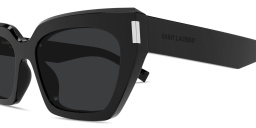 Shop SAINT LAURENT Engraved Logo Cat-Eye Sunglasses in Black online.