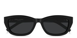 Shop SAINT LAURENT YSL Logo Rectangle Sunglasses in Black online.